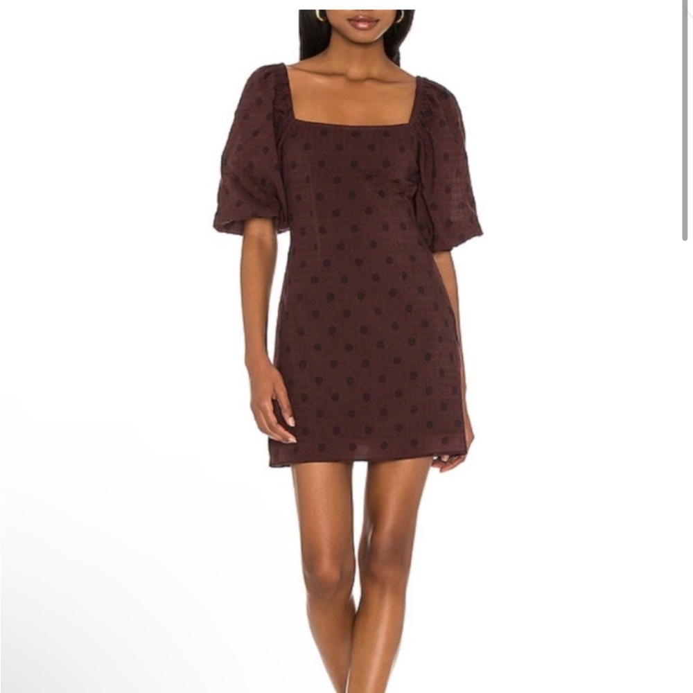 NWOT PEONY Raisin Square Neck Mini Puff Sleeves Dress AUS Size 8 New US Size S